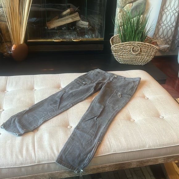 Michael Kors Grey Black Cargo Denim Zip Detailing Size 0